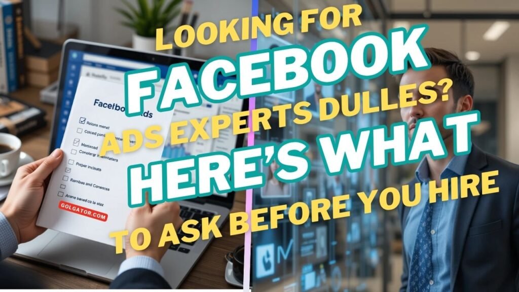 A focused Dulles business owner reviewing digital profiles of Facebook Ads experts, analyzing campaign results, targeting strategies, and performance metrics in a modern workspace.